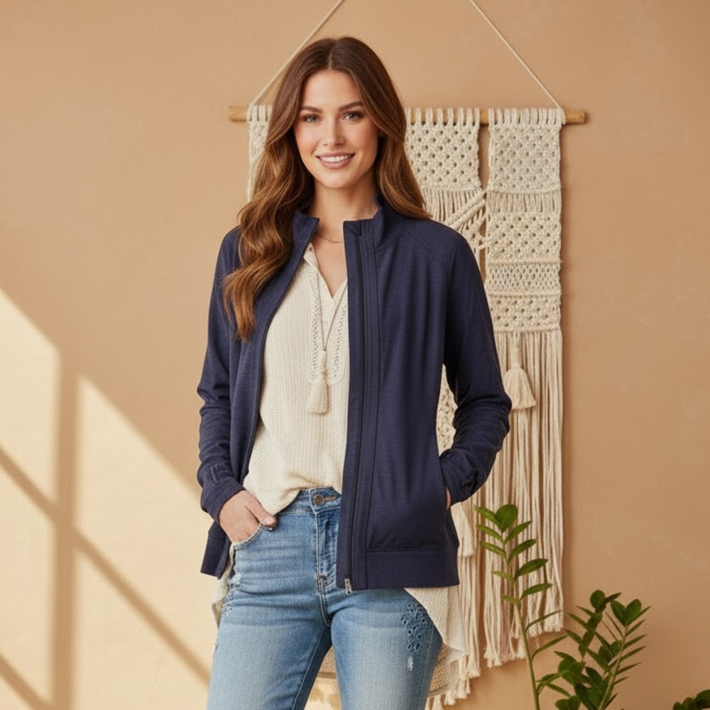 LuLaRoe Bold Yoga Jacket • Lotus Jersey • Dark Blue